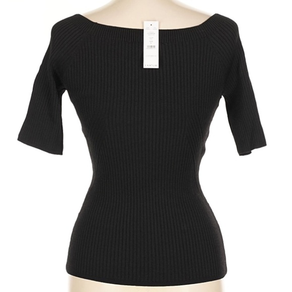 NWT WHBM Black Ribbed Short Sleeve Sweater Size Large - Picture 4 of 6